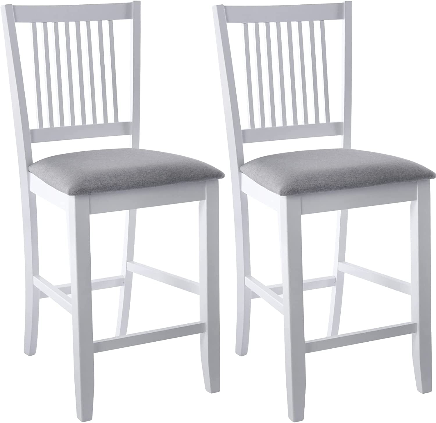 Duhome Wood Bar Stools with Back Set of 2, Counter Height Chairs Upholstered Barstool Farmhouse Counter Stools for Kitchen Island, White