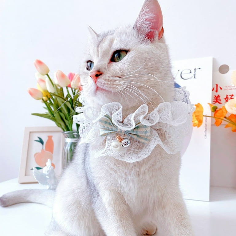 Cat Wedding Costume Princess Cat Wedding Dress Bandana Collar Veil and Cute Lace Pet Bibs Scarf Handcrafted Wreath Accessories for Cats Only Birthday