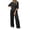 #0562-Black, variant on Pounoo Women's Two Piece Sets Casual Round Neck Short Sleeve Top and Wide Leg Pants Relaxed Vibe Lightweight Breathable Co‑ords Gift
