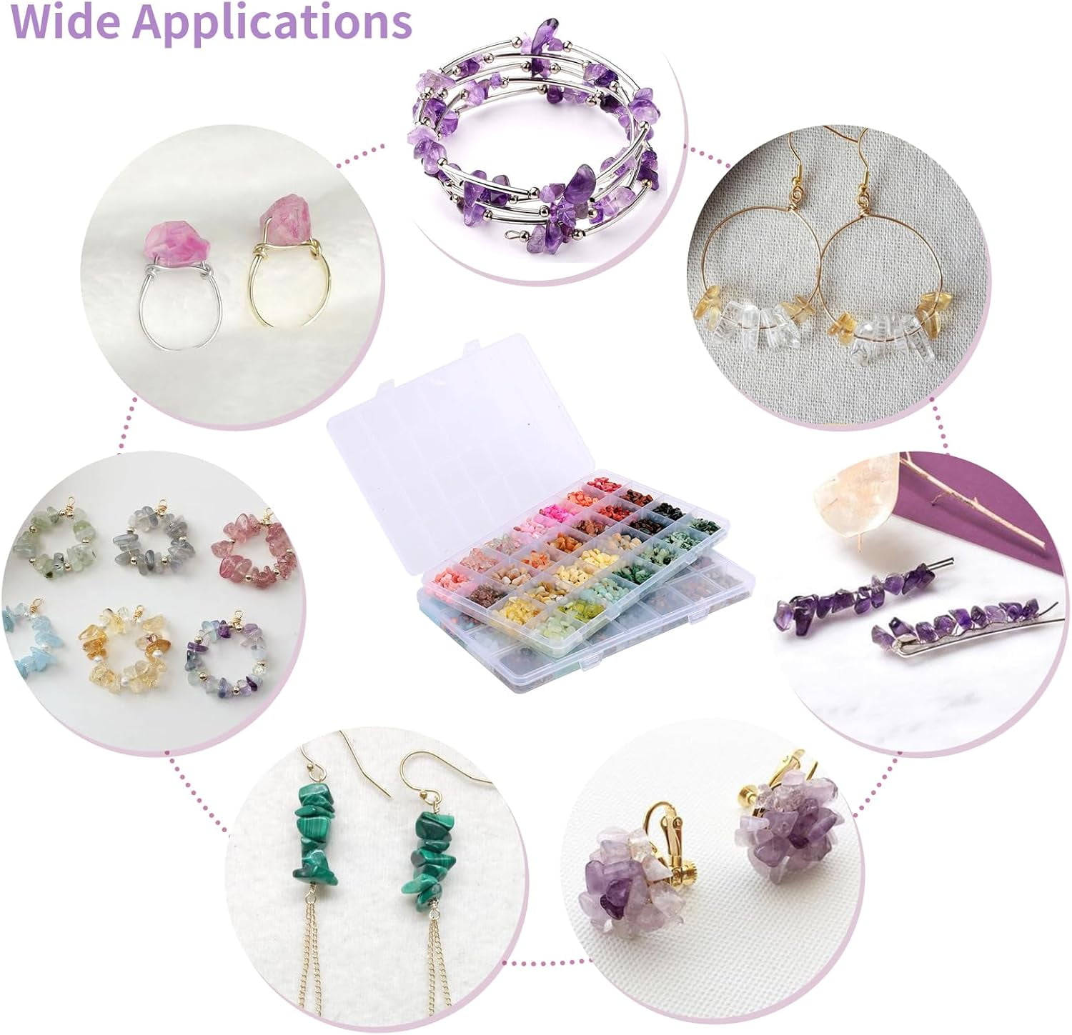 1800pcs 56 Colors Crystal Beads, Ring Making Kit, Gemstone Chip Beads Irregular Natural Stone with Jewelry Making Supplies for DIY Craft Bracelet Necklace Earrings, Craft Gifts