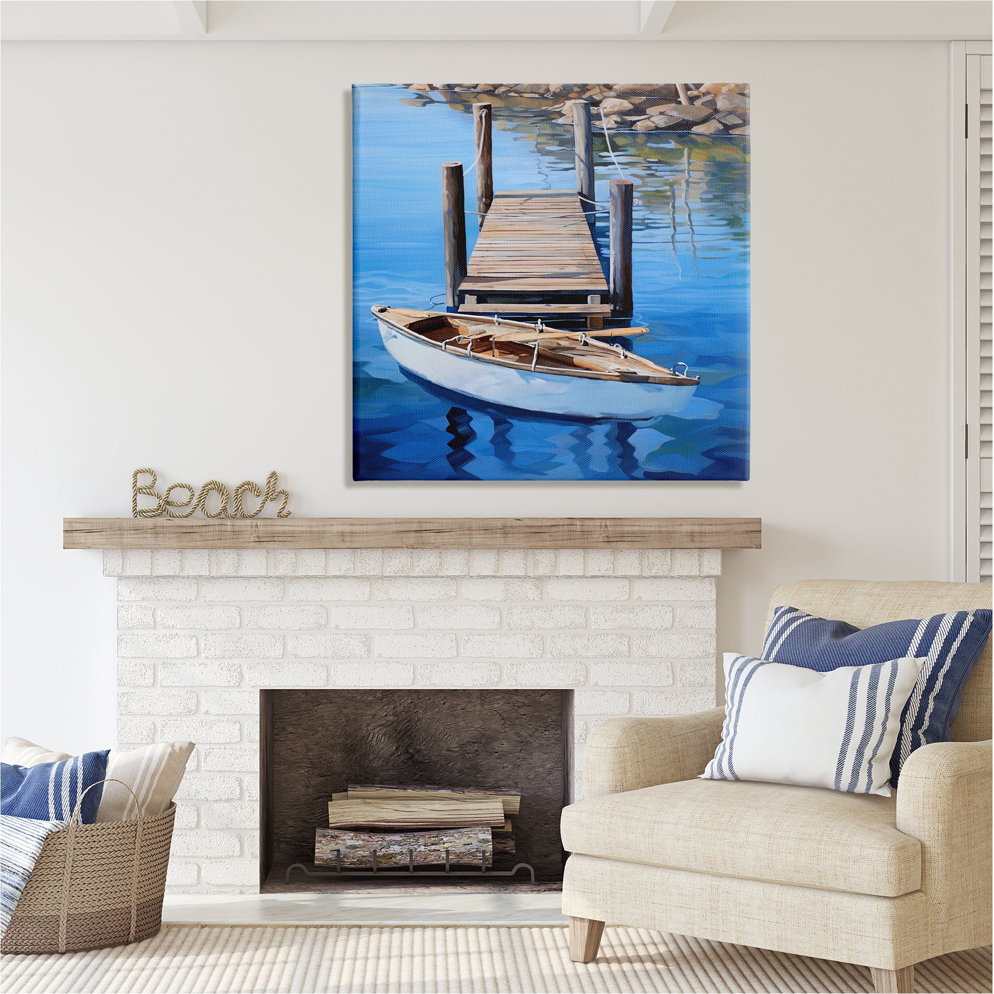 Stupell Industries Boat & Dock Painting Landscape Painting Gallery Wrapped Canvas Art Print Wall Art, 36 x 36
