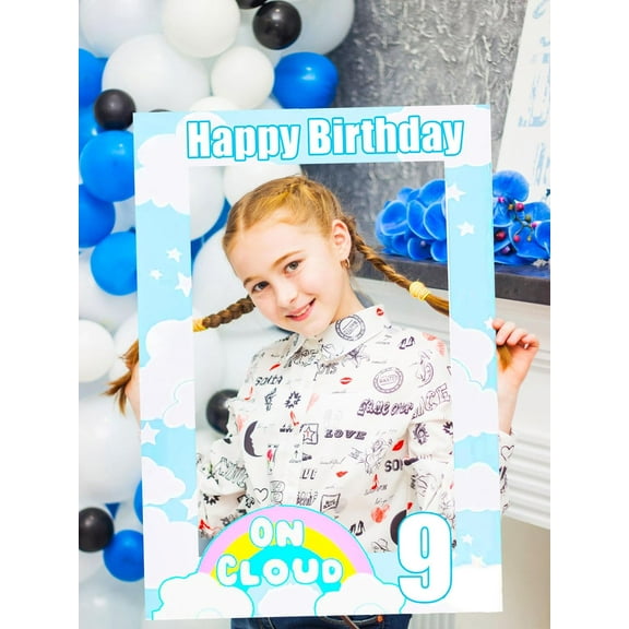 On Cloud 9 Kids Birthday Party Comparison Photo Frame - Rainbow Clouds Theme Background Board Dream Sky Party Decoration