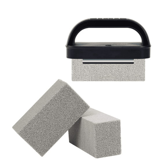 Blackstone Griddle Cleaning Brick Block Heavy Duty Grill Cleaning Stone Bricks Non Scratch Flat Top Seasoning Stone Griddle Scrubber Cleaner Remove Greases Stains Residue -3 Pack with Handle