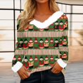 thumbnail image 2 of WJOSBXT Christmas Shirts for Women Faux Fur Trim V Neck Tops Funny Xmas Graphic Tees Fluffy Long Sleeve Holiday Pullover Tee Tops S, 2 of 5