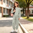 thumbnail image 4 of BXJX Girls Cotton Outfit Sets Long Sleeve, 2 Piece Pullover School Sweatshirts and Jogger Pants Sets Green Size 1-2 T, 4 of 9