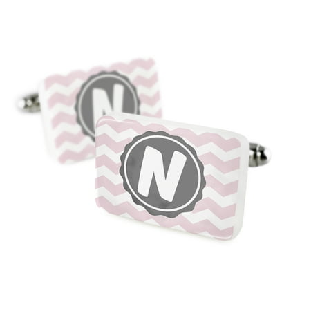 Cufflinks Monogram N Pink Grey ChevronPorcelain Ceramic NEONBLOND