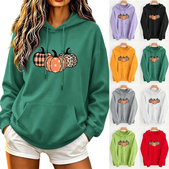 TKLPEHG Thanksgiving Sweatshirts for Women Fashion Long Sleeve Hoodies with Pocket Cute Pumpkin Graphic Fall Tops Hooded Drawstring Casual Pullover (Gray,L)