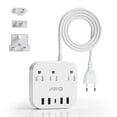 thumbnail image 1 of Adaptador de Enchufe Europeo, Regleta Unidapt de EE. UU. a Reino Unido Europa para UE/Reino Unido/EE. UU. con USB C y 4 Puertos USB, 3 Tomacorrientes de CA, Montaje en Pared, Cable de extensión de 5 p, 1 of 5
