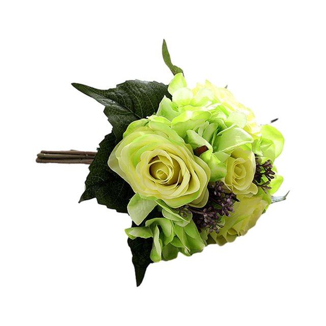 mmirethe Artificial Flowers Bouquet Fake Hydrangea Heads Realistic Roses Party Home Decorative Table Wedding Display Decoration Green