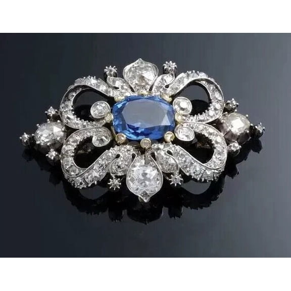 3Ct Cushion Cut Lab Created Blue Sapphire Women's Engagement Brooch Pin In 14K White Gold Plated 925 Silver