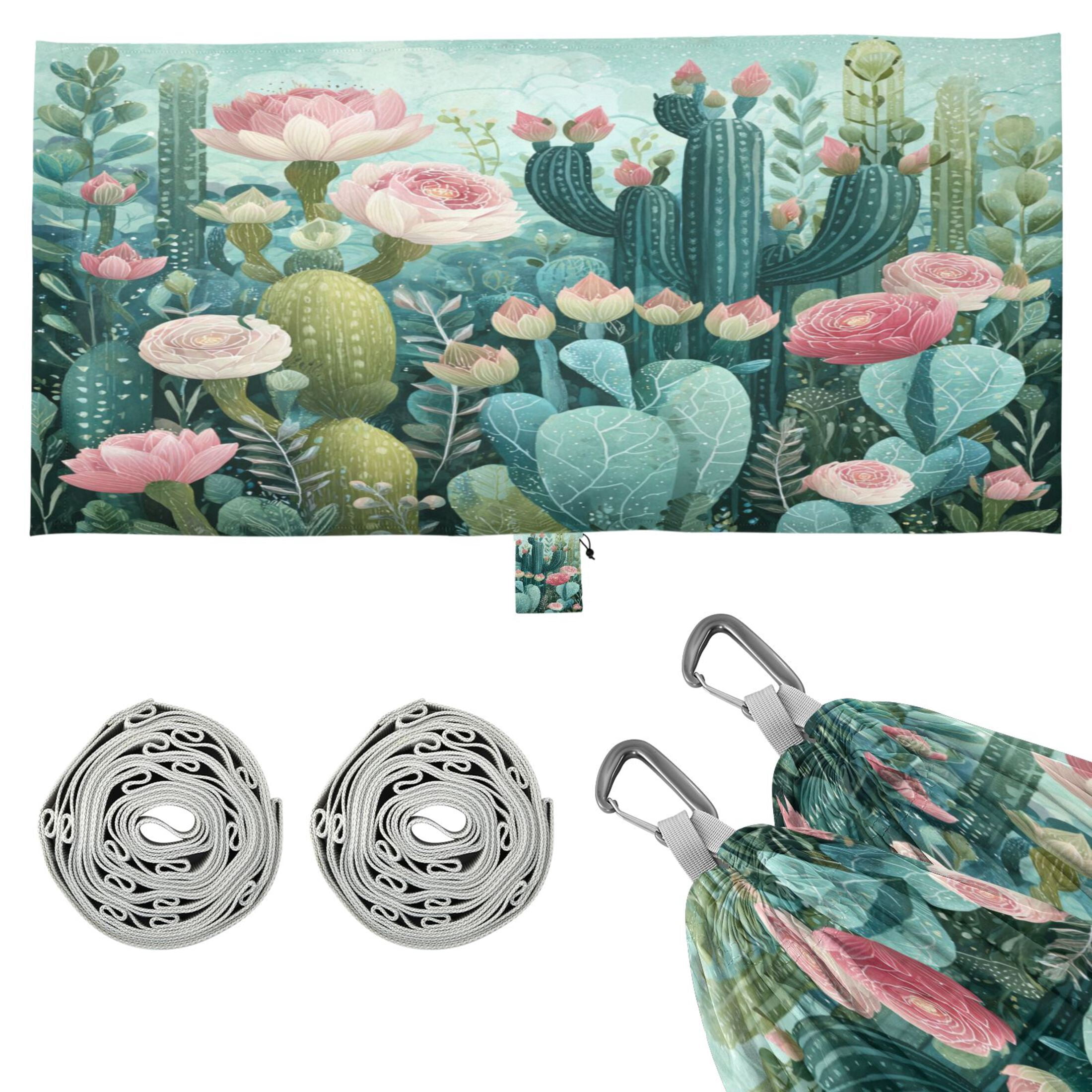 Hammock Camping Hammock Nylon Portable Hammock Travel Camping Hammock Cacti and Pink Roses