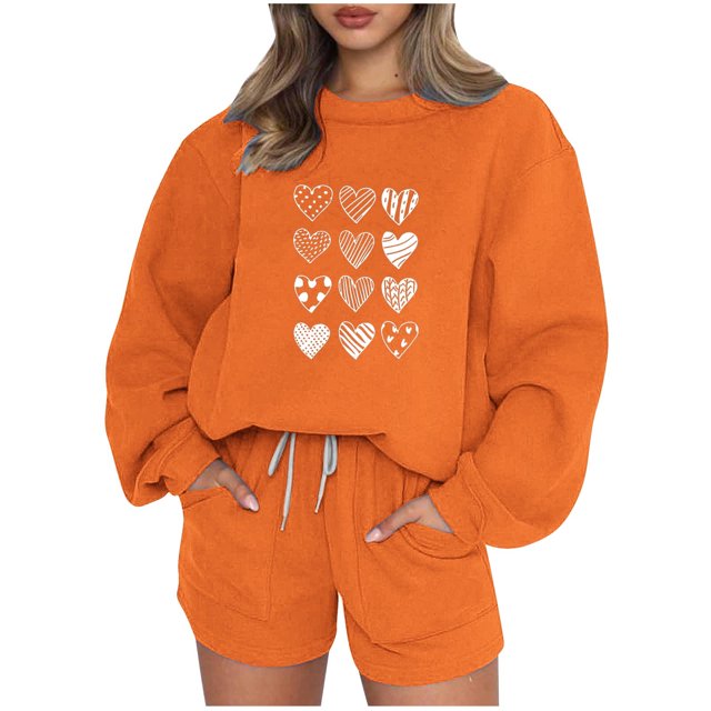 Puntoco Conjunto De Sudadera Con Pantalón Y top De Cuello Redondo De Manga Larga Informal Estampado Para Mujer Naranja L