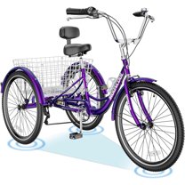 FICISOG Adult Tricycle 7 Speed Adult Trikes 20/24/26 Cruise Trike with Basket, Three Wheel Bike with Double-Wall Wheel Rims for Women Men Seniors Shopping Picnic