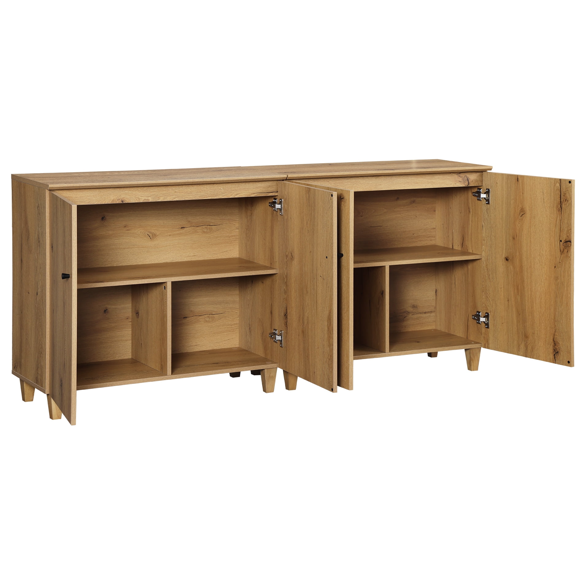 Sideboard Buffet Cabinet with 6 Compartments, 71" Wide, Oak Brown Wood Finish