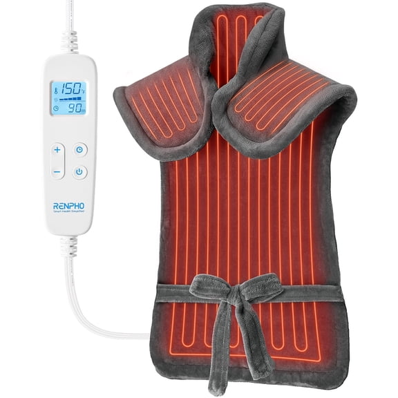 RENPHO "24x37" Shoulder Heating Pad for Back Pain Relief, Electric Large Heating Pad for Neck & Wrap with 6 Heat Settings & Auto Shut-Off, Birthday Gifts for Women Men, Grey