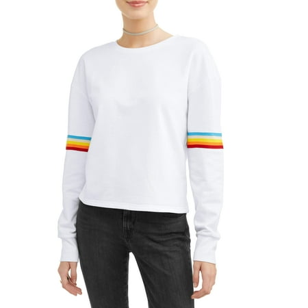 Junior Snowboard Clothing - Juniors' Retro Rainbow Varsity Stripe Pullover Sweatshirt