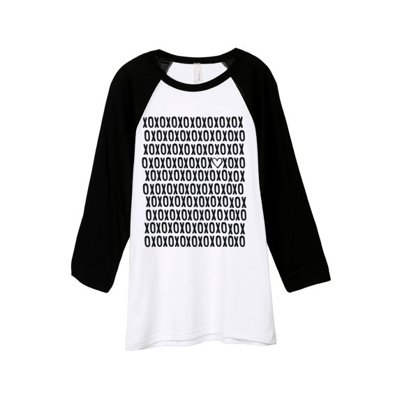Thread Tank XOXO Love Heart Unisex 3/4 Sleeves Baseball Raglan White Black Small