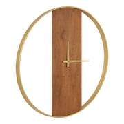 Kate and Laurel Ladd Modern Glam 24" Numberless Wood and Metal Round Wall Clock, Walnut Brown and Gold, Contemporary Wall Decor