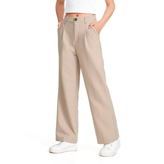 Babcutegg Toddler Girls Pants High Waist Wide Leg Side Pockets Clothes for Girls Khaki