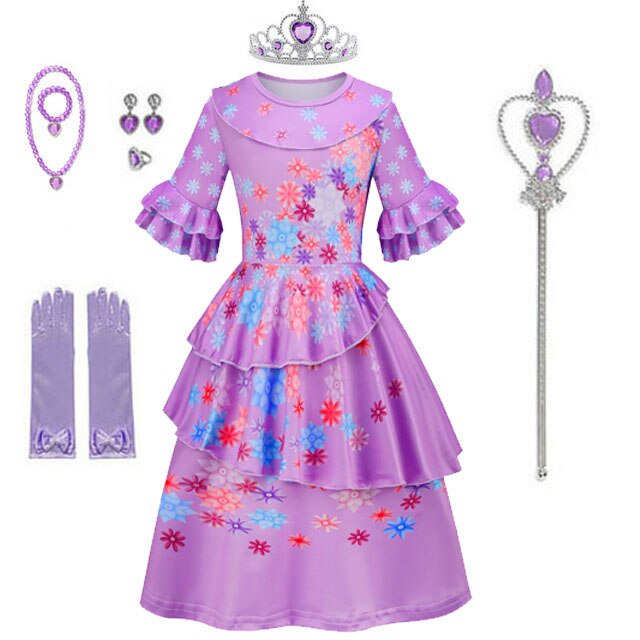 Disney Encanto niñas vestidos carnaval verano niños princesa Mirabel vestido fiesta de cumpleaños Madrigal disfraz niños graduación vestidos 2T 100CM Gao Jinjia LED