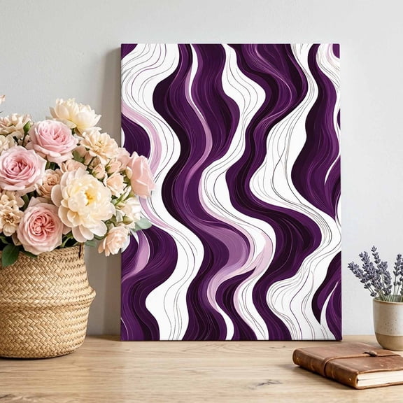 Canvas Wall Art Abstract Canvas Art Print Wavy Lines Purple and White Gradient Texture Modern Pictures Wall Decor for Living Room Bedroom Artwork Decorations Stretched Framed Ready to Hang 20"x30"