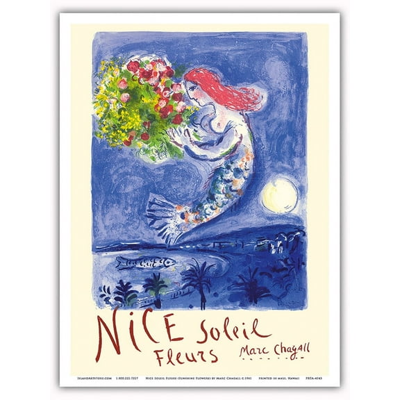 Nice France - Sun and Flowers (Soleil Fleurs) - Vintage Travel Poster by Marc Chagall c.1962 - Master Art Print (Unframed) 9in x 12in