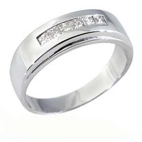 14k White Gold Princess Cut 6-Stone Men's Diamond Ring Wedding Band .75 Carats