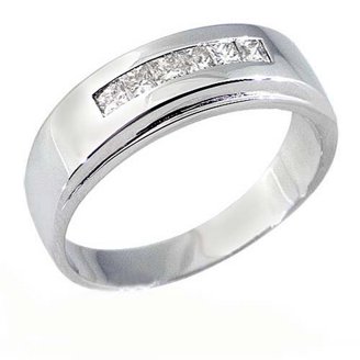 1.35 Carat 14k White Gold Princess Cut Diamond Men's Wedding Band - Channel Set Anniversary Ring