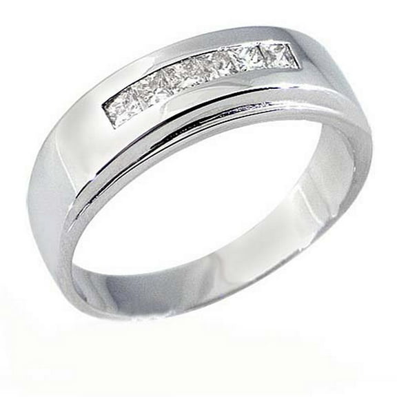 14k White Gold Princess Cut 6-Stone Men's Diamond Ring Wedding Band .75 Carats