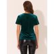 thumbnail image 3 of Camiseta casual de manga corta con cuello en V de terciopelo Allegra K lago verde M, 3 of 5