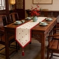 thumbnail image 6 of Hxlamzoo Red Tassel Table Runner Polyester Openwork Bohemian Design Decorative Cover for Coffee Table TV Cabinet Countertop Dining Living Room Decor, 6 of 6