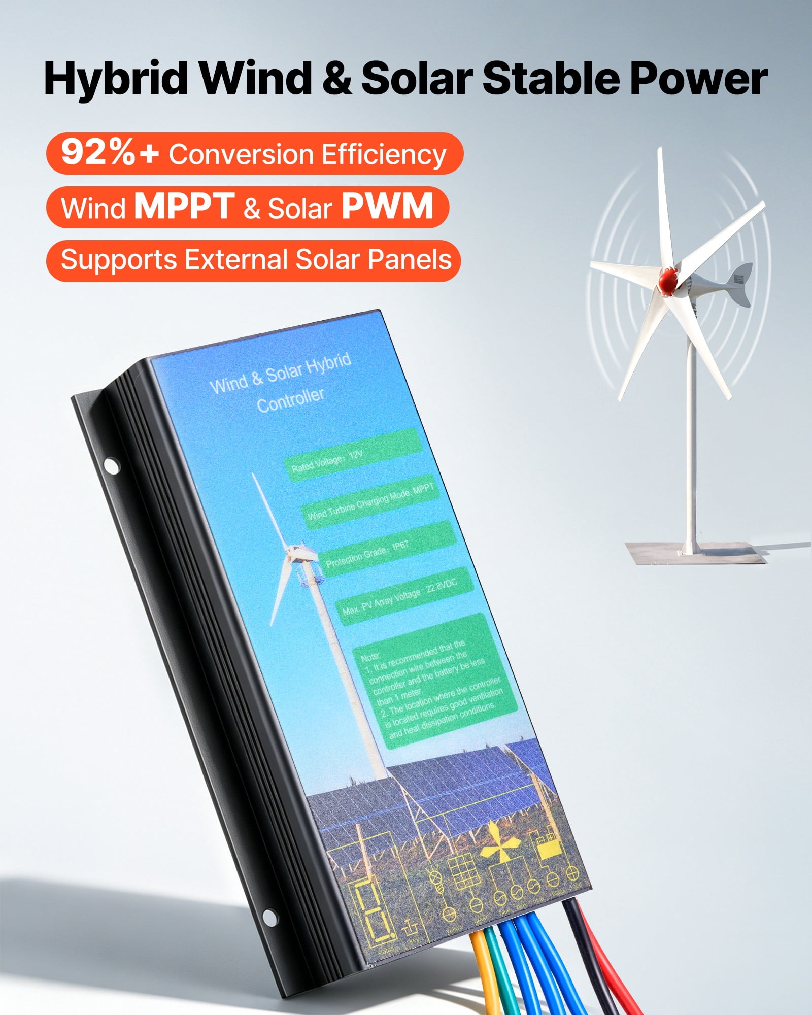 VEVOR 800W 12V Wind Turbine Generator, 5-Blade Wind Turbine Kit with Wind & Solar Hybrid Controller,Efficient 3-Phase AC Permanent Wind Power Generator for RV Boat Home Farm (Tower Pole Not Included)