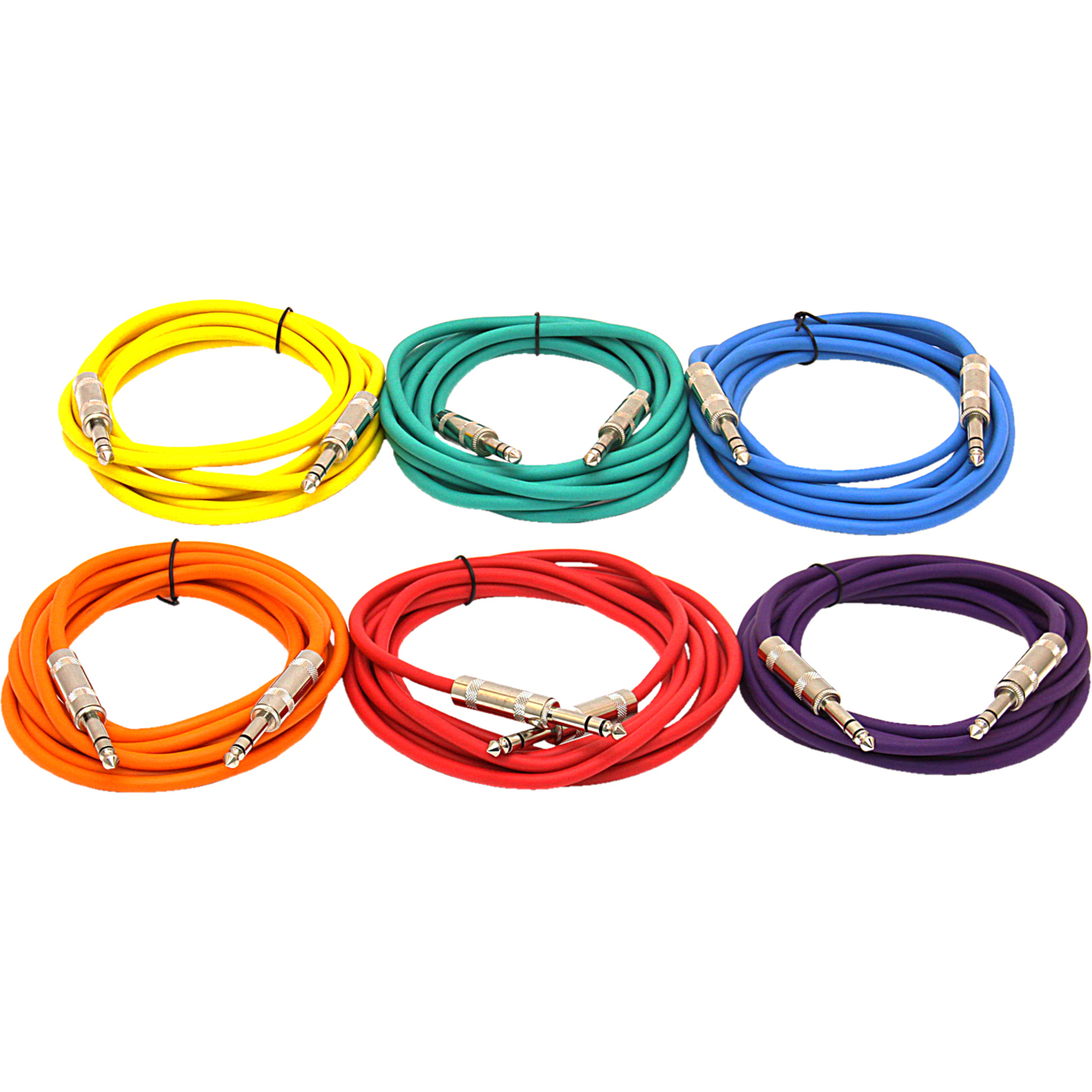 Seismic Audio SATRX-6 TRS Male-to-Male Cables, Multiple Colors, 6', 6-Pack