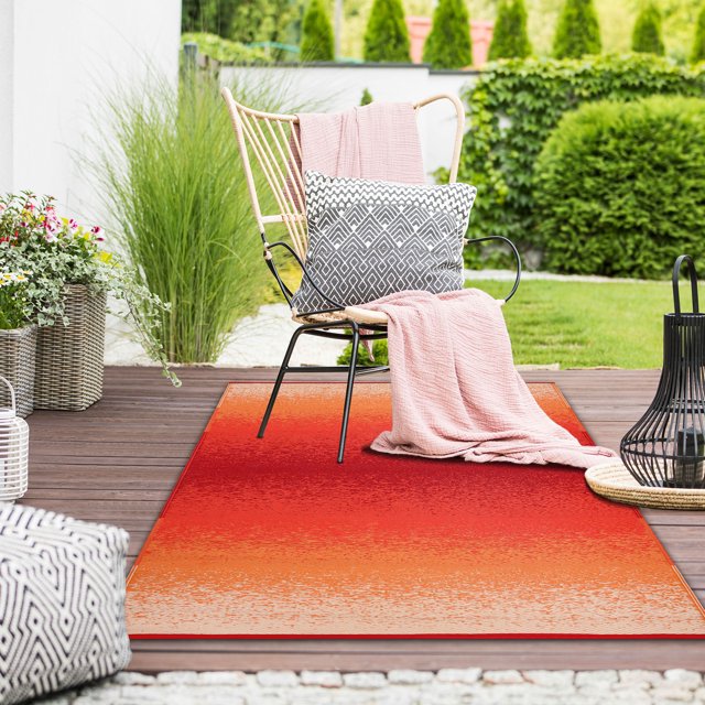 Lush Ambience Orange Outdoor Rug For Patios, Backyards, Decks, Porches