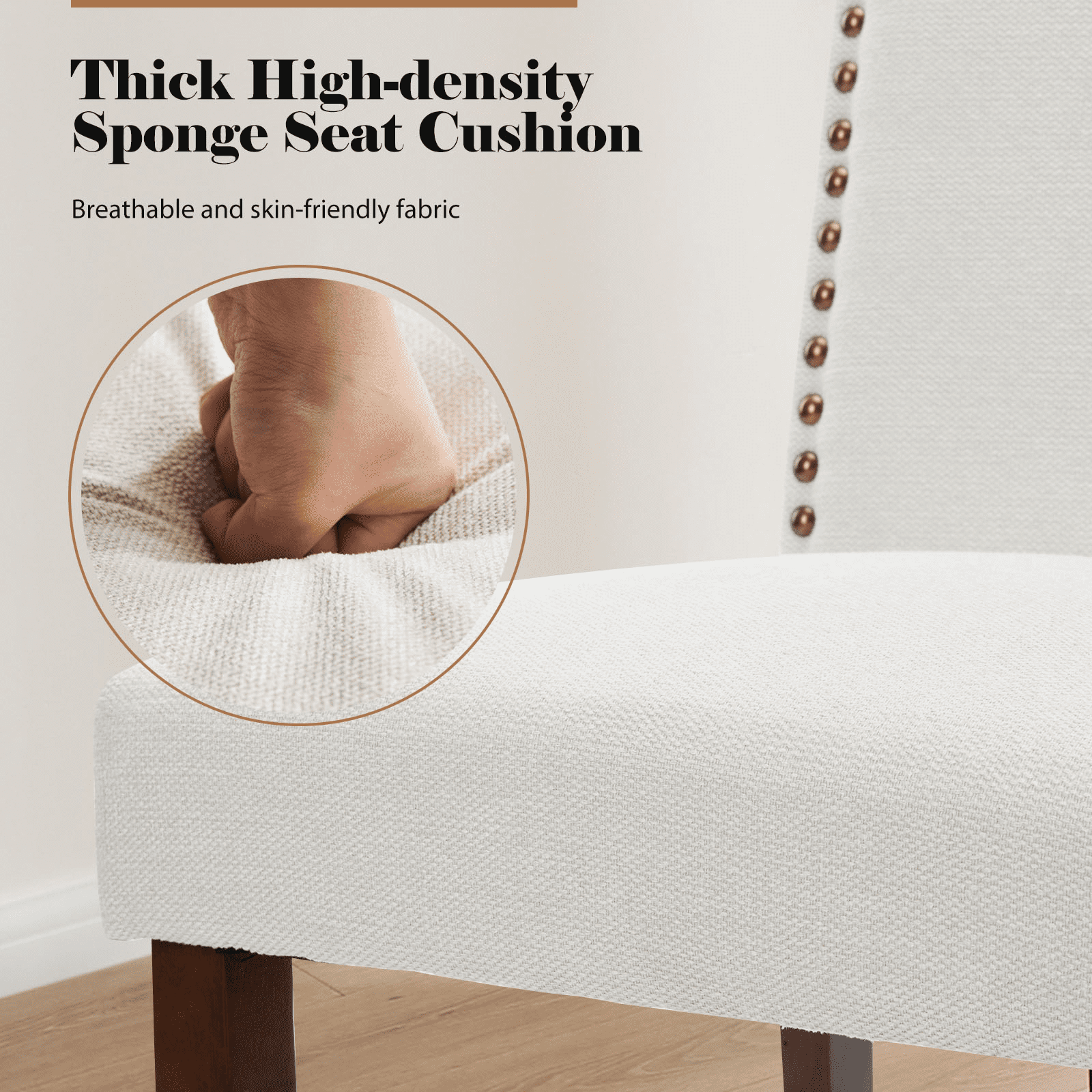 MAYEERTY Modern Armless Dining Chairs With Upholstered Fabric,Nailhead Trim And Wood Legs