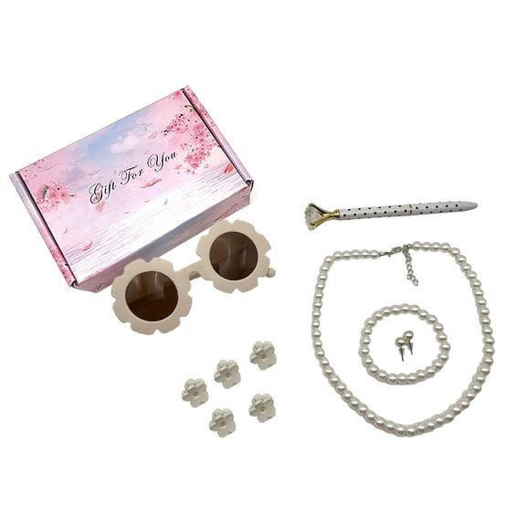 11pcs Flower Girl Proposal Box Kit Flower Girl Gifts Flower Girl Box Round Glasses Necklace Pearl Bracelet Diamond Pen Rose