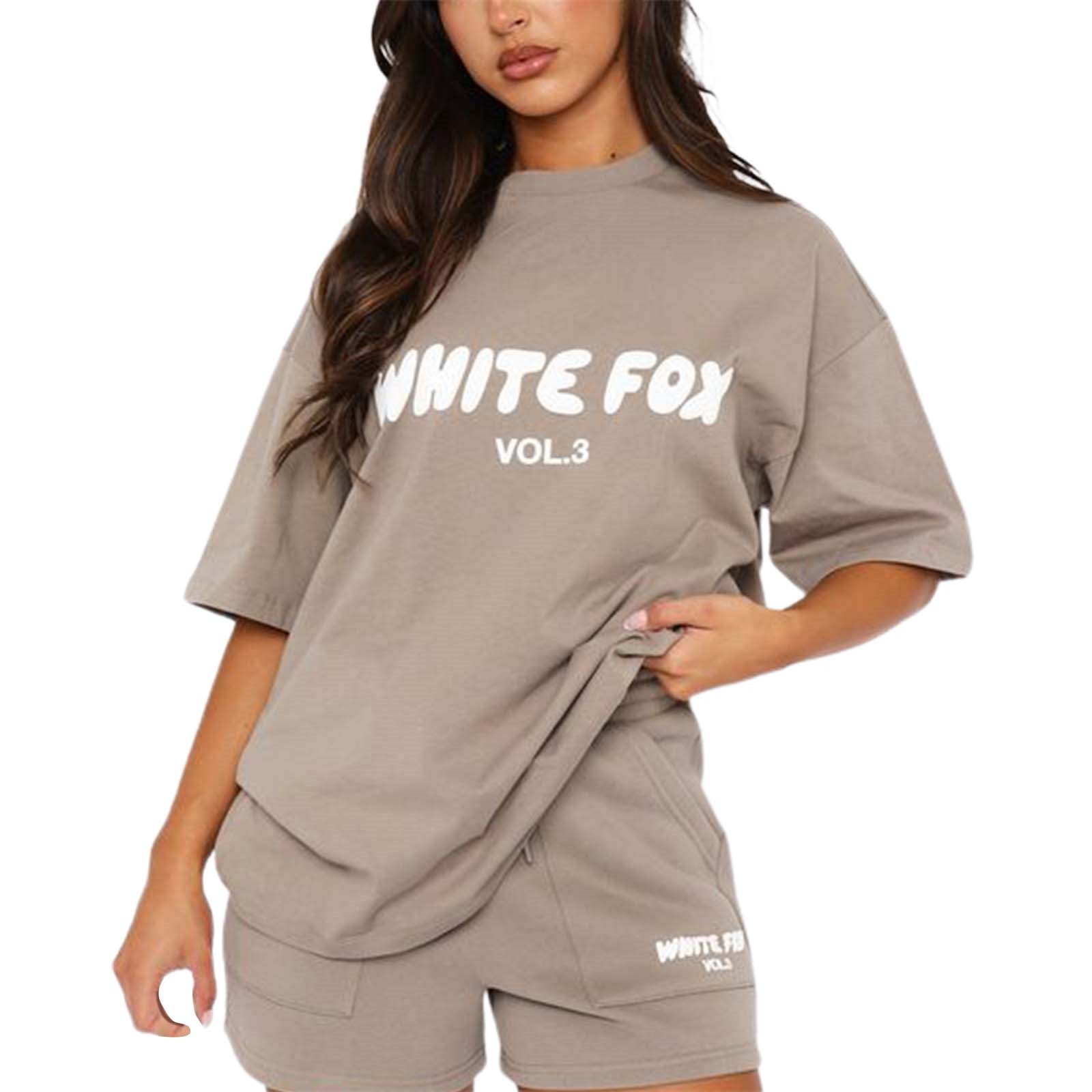 Promotions Chandail en Molleton Renard Blanc T-Shirts Oversize pour Femmes Manches Courtes Col Rond Hauts d'Été Décontractés Tee-Shirts Basiques Vêtements Tendance 2024 T-Shirts Graphiques pour Femmes Kaki TTG Liquidation