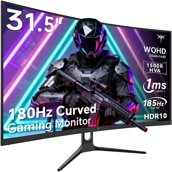 Restored KTC H32S5 32" Curved Gaming Monitor, 2K 180Hz Computer Monitor, Up to 185Hz, QHD PC Monitor 1ms with Adaptive Sync, DisplayPort/HDMI/USB, VESA Wall Mount, Tilt Adjustable(Refurbished)