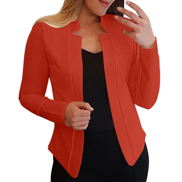 Ladies Workoffice Blazer Button Down Fashion Jacket Solid Color Fitted Suit Lapel Notched Elegant Cardigan Single Breasted Blouse Mid Length Leisure Outwear