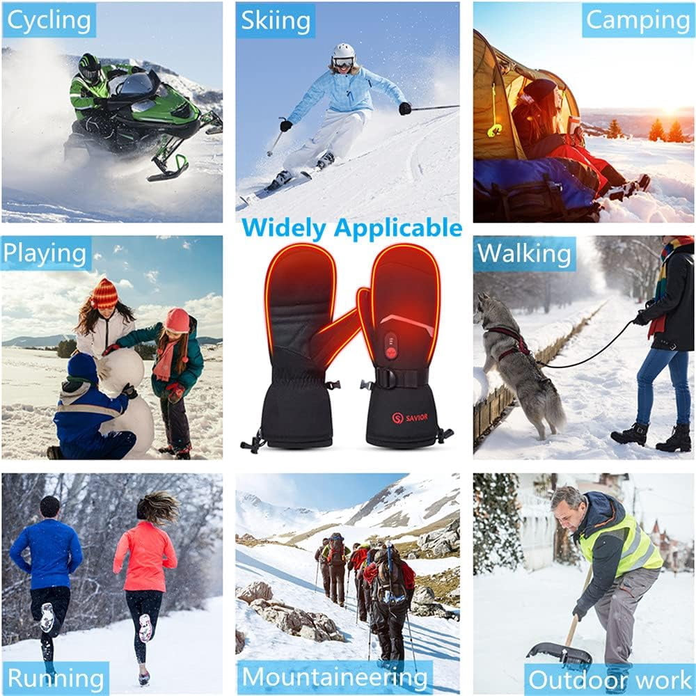 SAVIOR Heated Ski Gloves, Heated Gloves for Men Women,7.4V Rechargeable Heated Gloves for Skiing Hiking