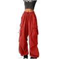 thumbnail image 4 of GiLiling Women Cargo Pants High Waist Baggy Casual Solid Parachute Trousers Loose Fit Y2K Streetwear with Multi Pockets (Red, 8-9 Years), 4 of 7