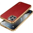 thumbnail image 2 of Compatible with iPhone 13 Pro Leather Case, Slim Luxury Business Style Retro Classic PU with Electroplate Shiny Gold Frame Soft Hybrid Bumper Shockproof Cover Protective Phone Case Red, 2 of 11