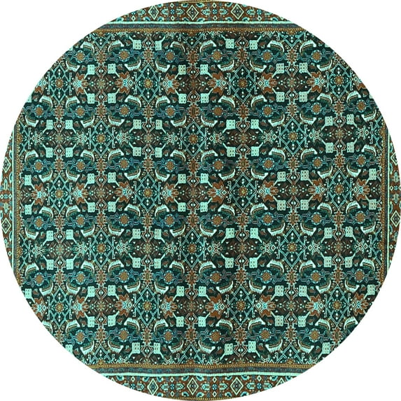 Ahgly Company Machine Washable Indoor Round Persian Turquoise Blue Traditional Area Rugs, 6' Round