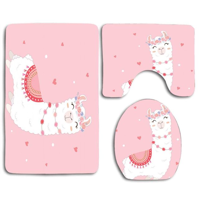 ABPHQTO Día de San Valentín con una linda llama Juego de alfombras de baño de 3 piezas Alfombra de baño Alfombra de contorno y tapa de inodoro ABPHQTO Cont-CHAPPLE-31180