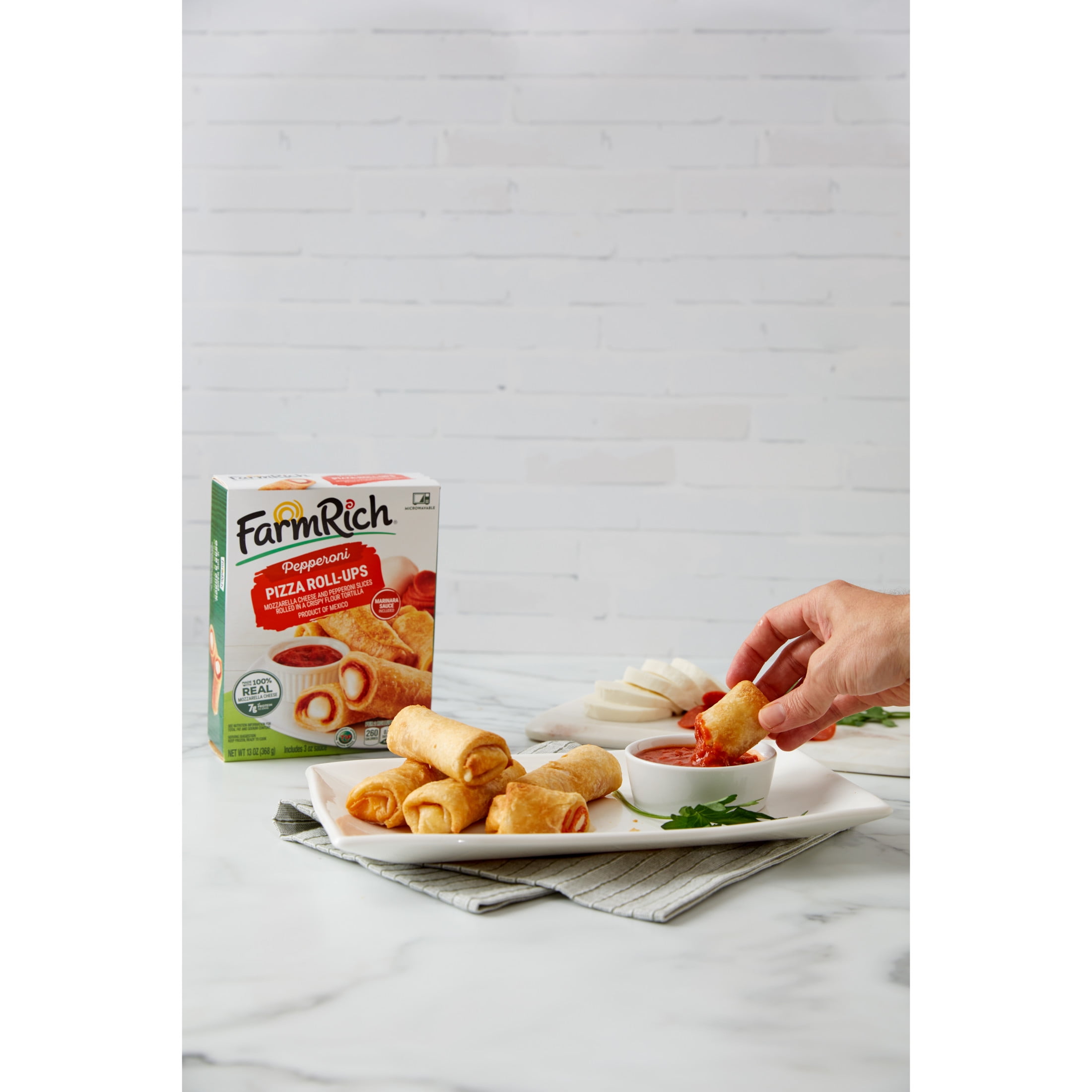 Farm Rich Pepperoni Pizza Roll-Ups with Marinara Dipping Sauce, 13 oz (Frozen Snacks & Appetizers)