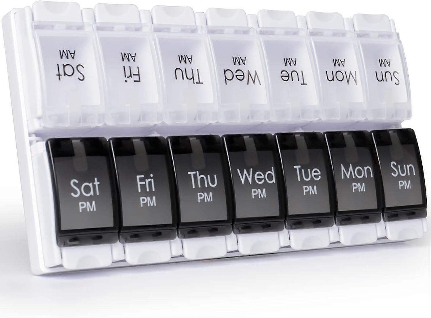Am Pm Pill Organizer 7 Day, 2 Times a Day Large Weekly Pill Box, Push ...