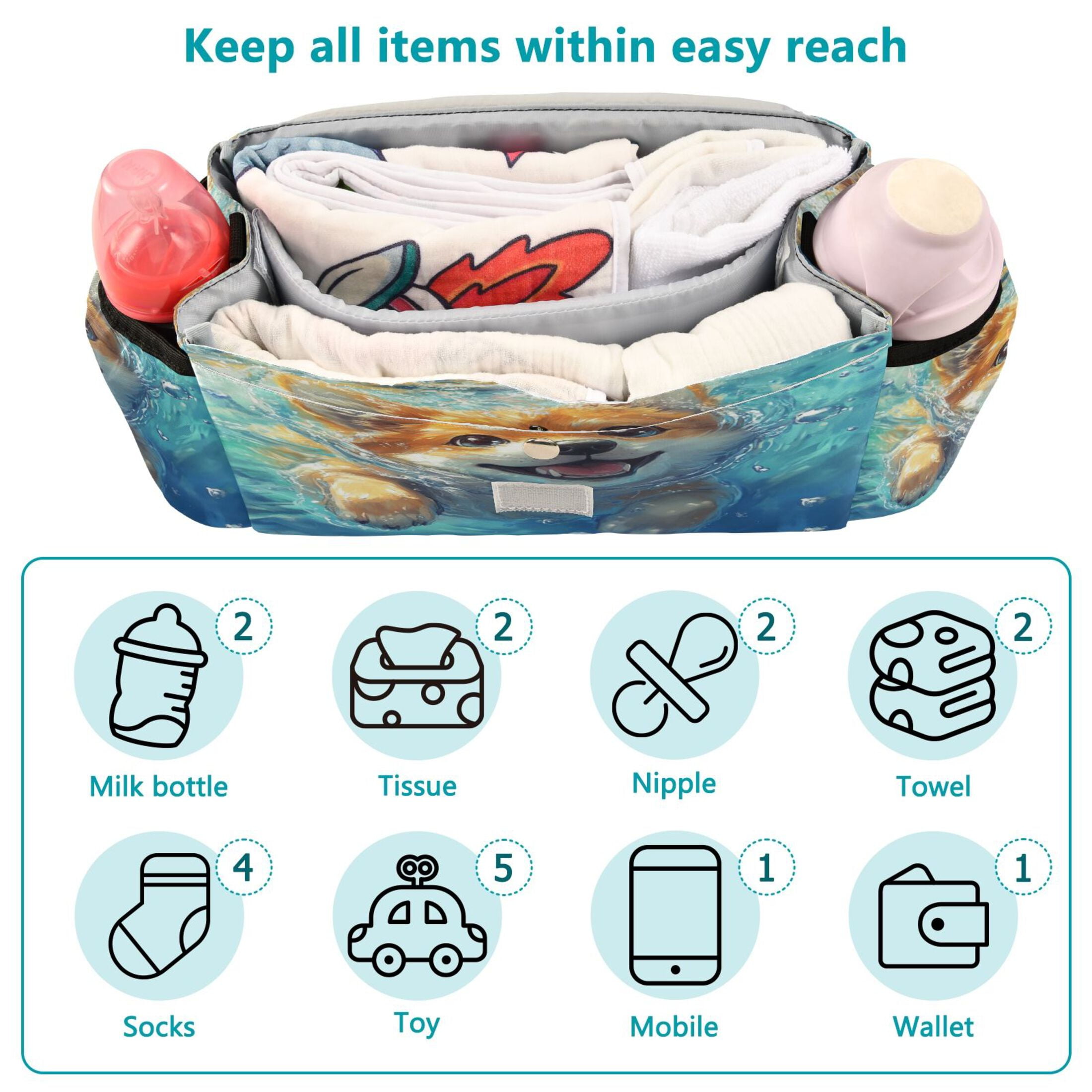 DIXRUYEE Stroller Organizer Curious Little Tiger Printed