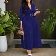 thumbnail image 2 of AURA Women’s Midi Dress V Neck High Waist A Line Three Quarter Sleeve With Belt S XXXL, 2 of 8