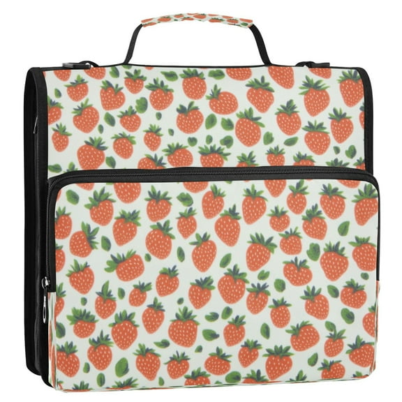 Strawberry Pattern Stripes Lines Zipper Binder Bag 3 Ring Binder Bag,Large Capacity Durable Binder Organizer Bag