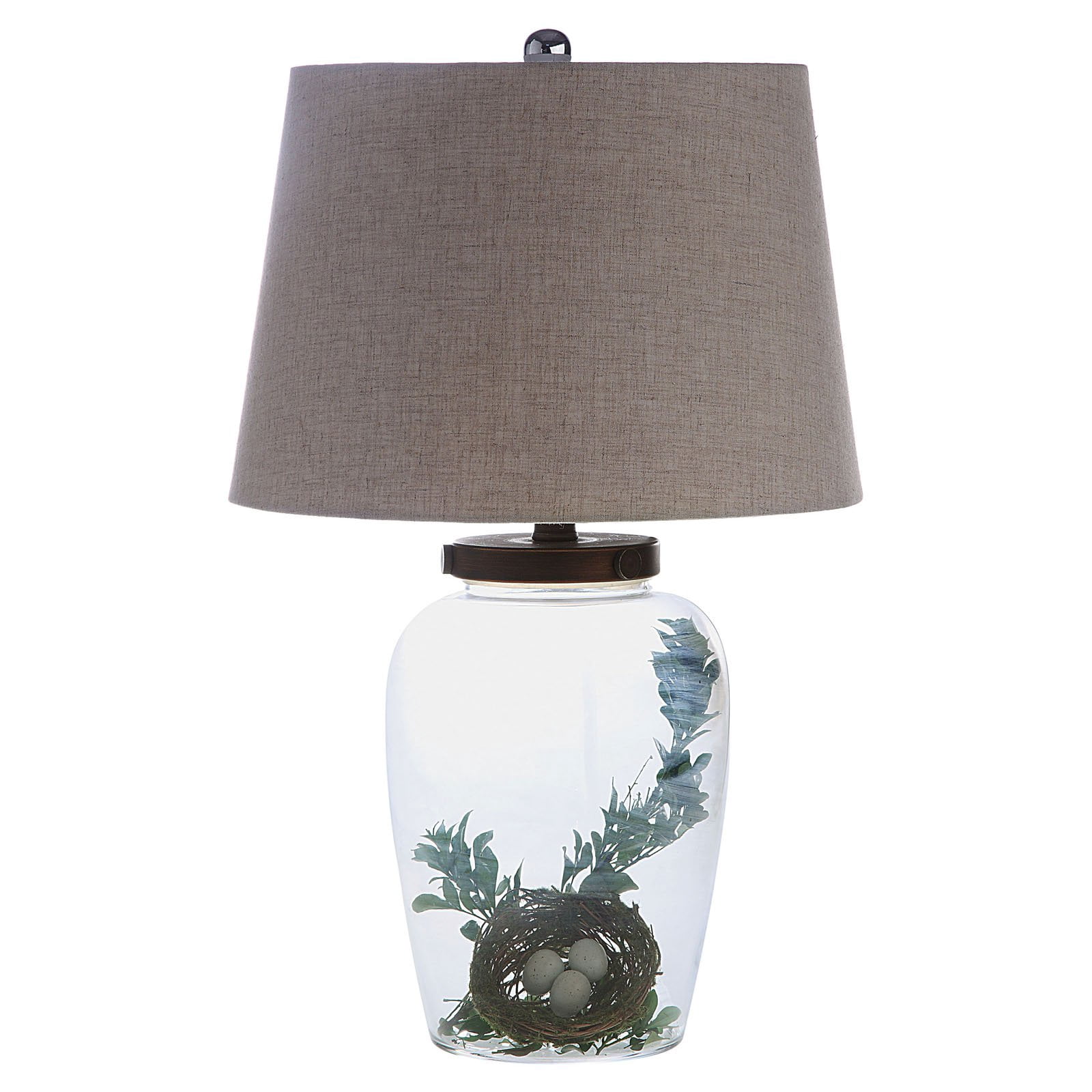 Woven Paths Fillable Clear Glass Table Lamp with Iron Accent and Linen Shade, 24"